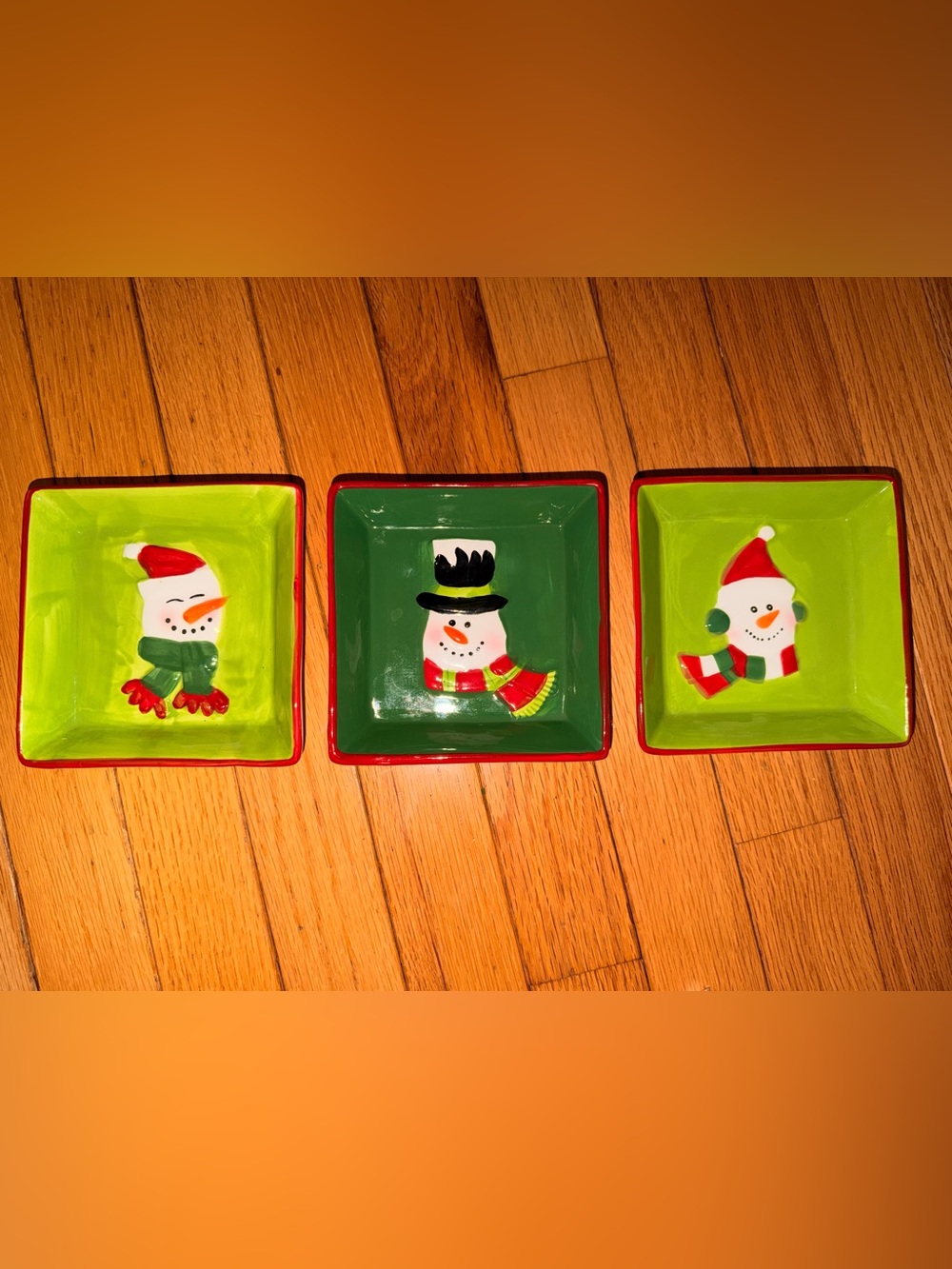 NWOT 3 piece snowman 5” appetizer plates set winter Christmas party hosting